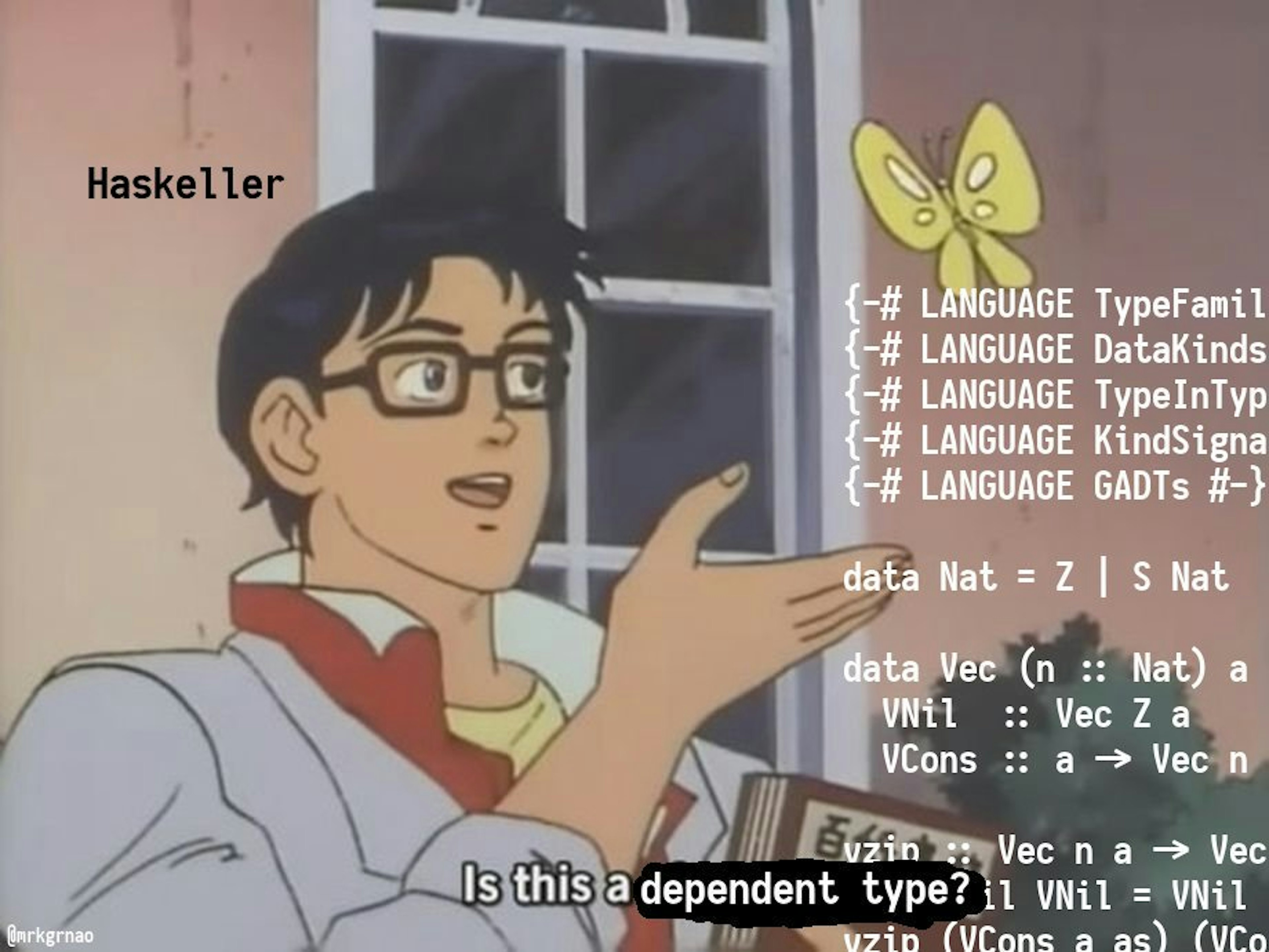 Heterogeneous lists with dependent types in Haskell